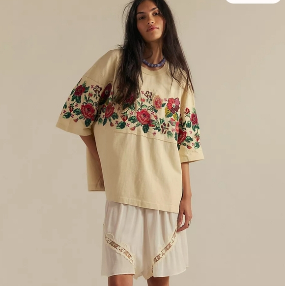 We The Free Tops - We The Free Beige Antique Bloom Tee